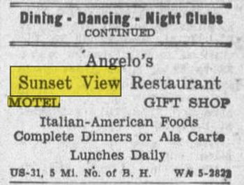 Angelos Sunset View Motel - Aug 29 1958 Ad (newer photo)